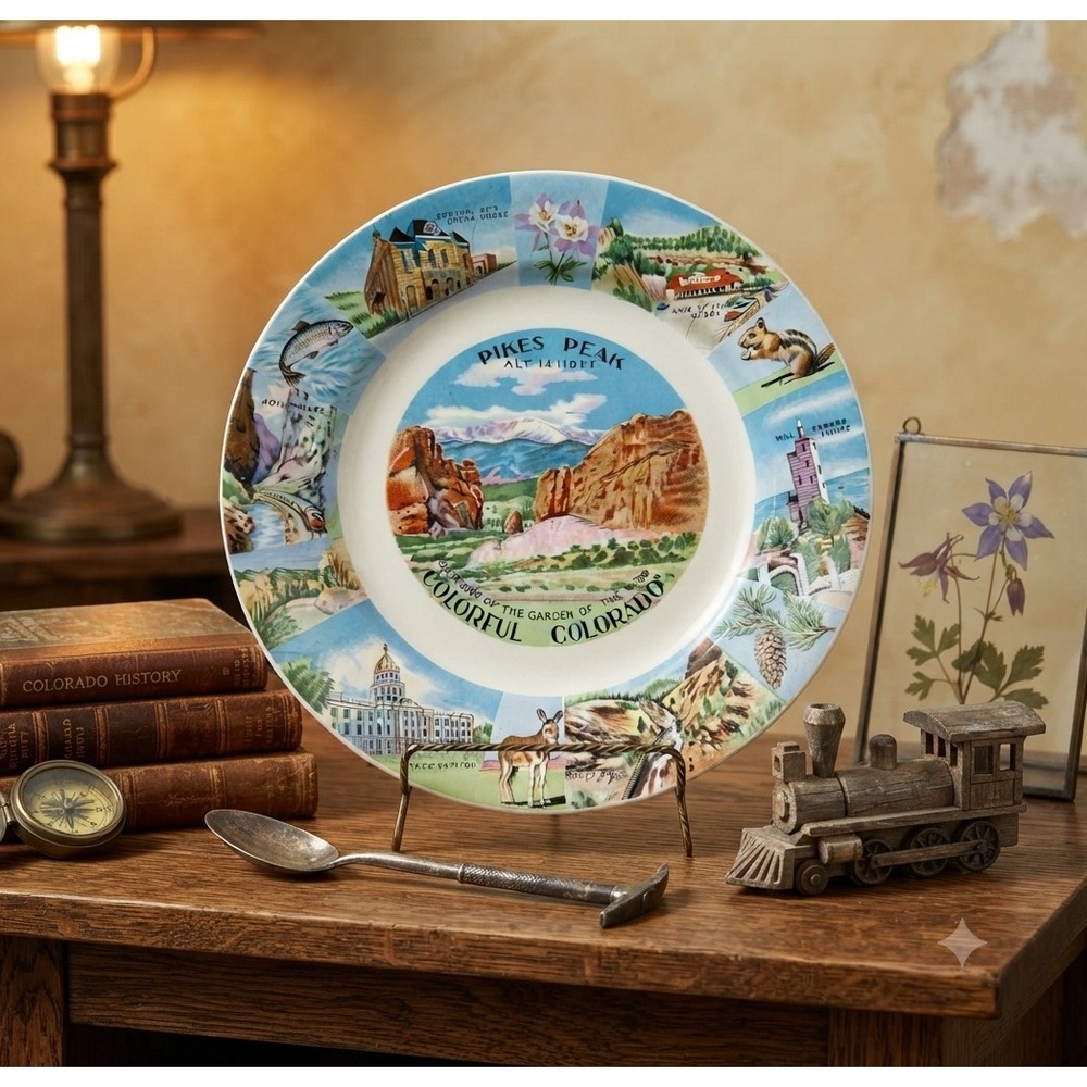 Vintage Colorful Colorado Souvenir Plate Pikes Peak Garden of the Gods 10 Inch